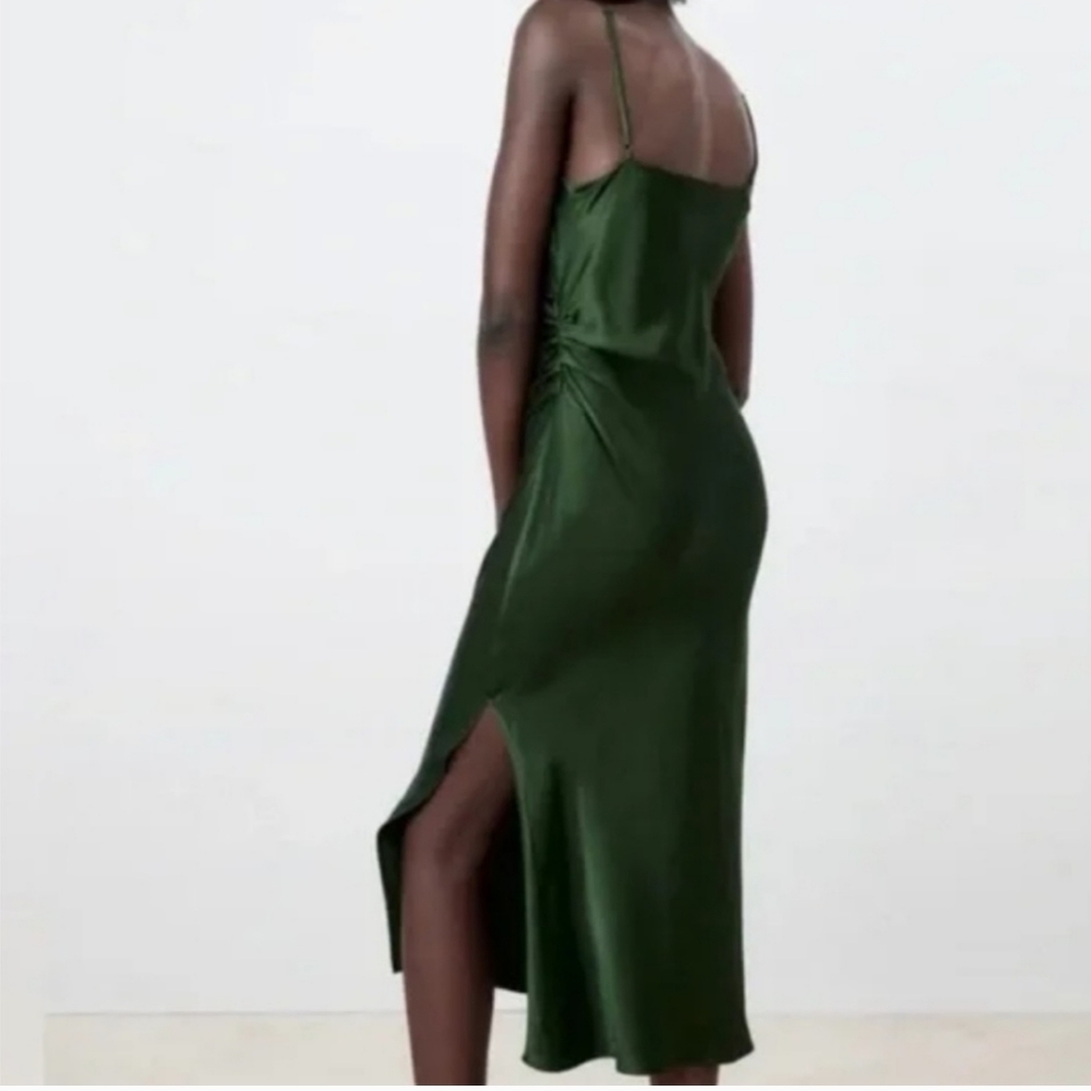 Zara Emerald Green Satin Dress Size XXL - Picture 2 of 13